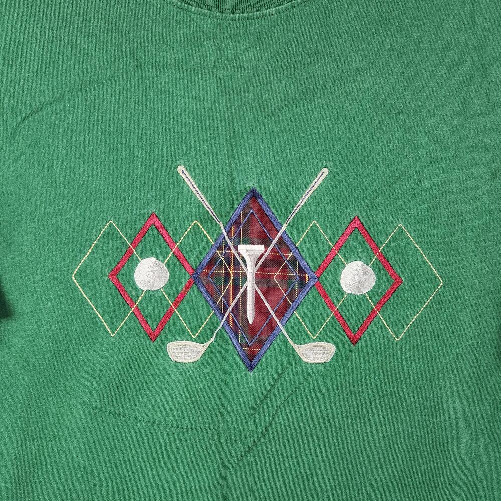 Vintage Golf Shirt Mens XL Green Clubs Balls Embroidered Graphic Diamonds 90s